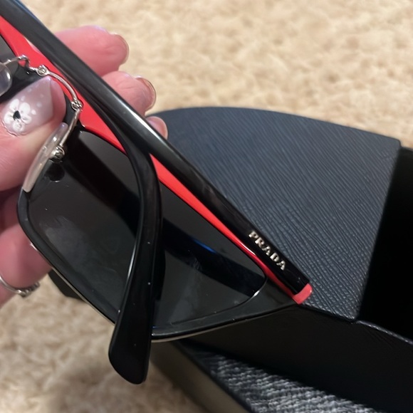 PRADA Ultravox 58mm Cay Eye Sunglasses in Black/Red Combo - Picture 8 of 13